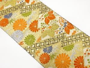 アンティーク　松皮菱に菊・桐・七宝模様織り出し袋帯(着用可)